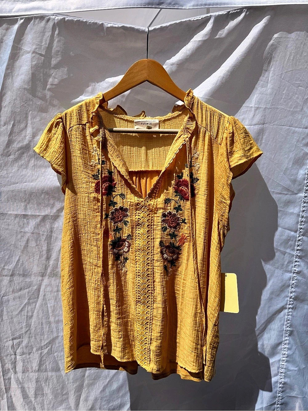 Embroidered Short Sleeve Blouse in Yellow NWT